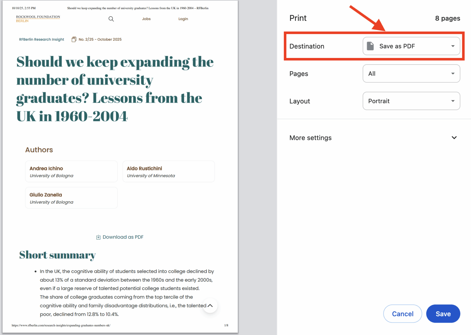 Save as PDF instruction
